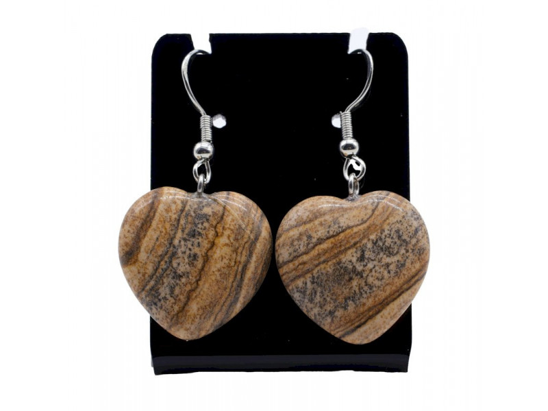 Boucles d'oreilles Cœur Jaspe Paysage 4cm Pas Cher
