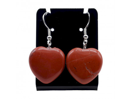 Boucles d'oreilles Cœur Jaspe Rouge 4cm Pas Cher