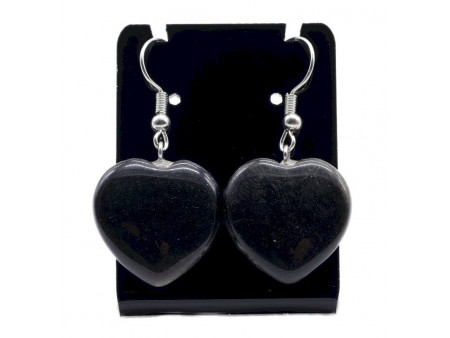 Boucles d'oreilles Cœur Obsidienne Noire 4cm Pas Cher