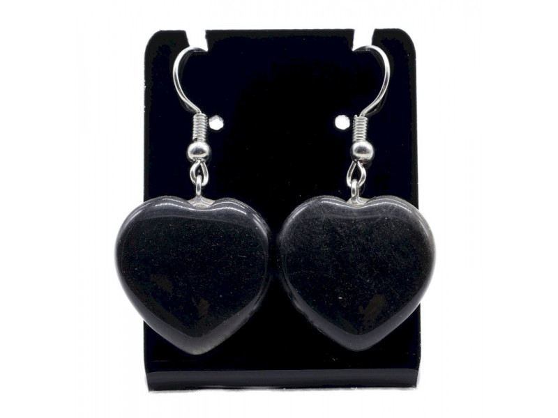 Boucles d'oreilles Cœur Obsidienne Noire 4cm Pas Cher