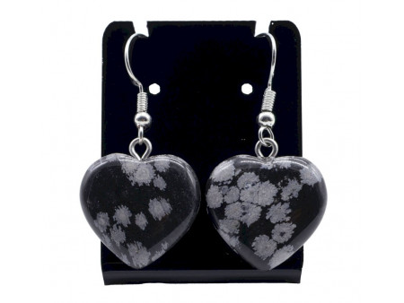 Boucles d'oreilles Cœur Obsidienne Neige 4cm Pas Cher