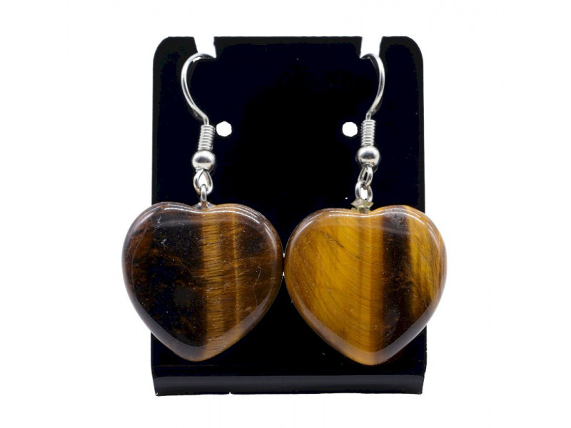 Boucles d'oreilles Cœur Œil de Tigre 4cm Pas Cher