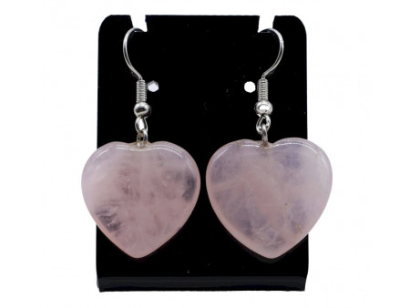 Boucles d'oreilles Cœur Quartz Rose 4cm Pas Cher