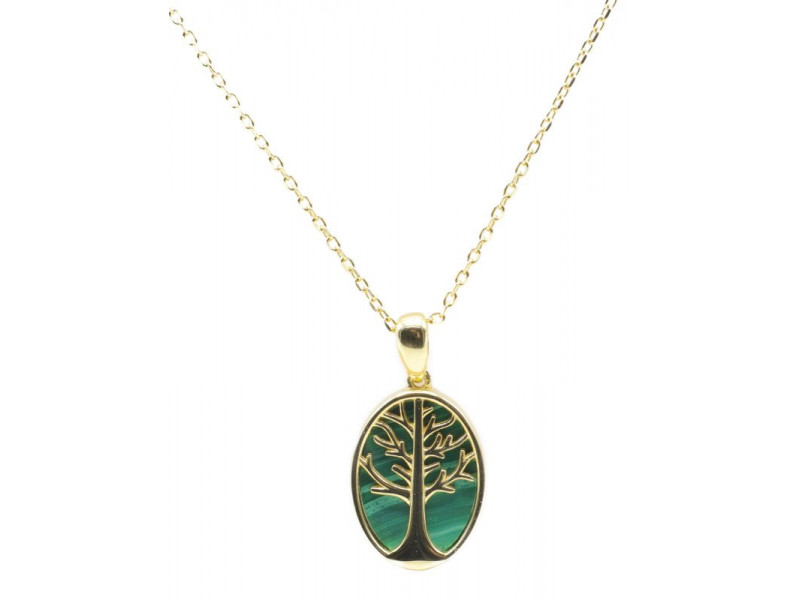 Collier Argent 925 | Malachite & Arbre de Vie Pas Cher