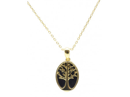 Collier Argent 925 | Onyx & Arbre de Vie Pas Cher