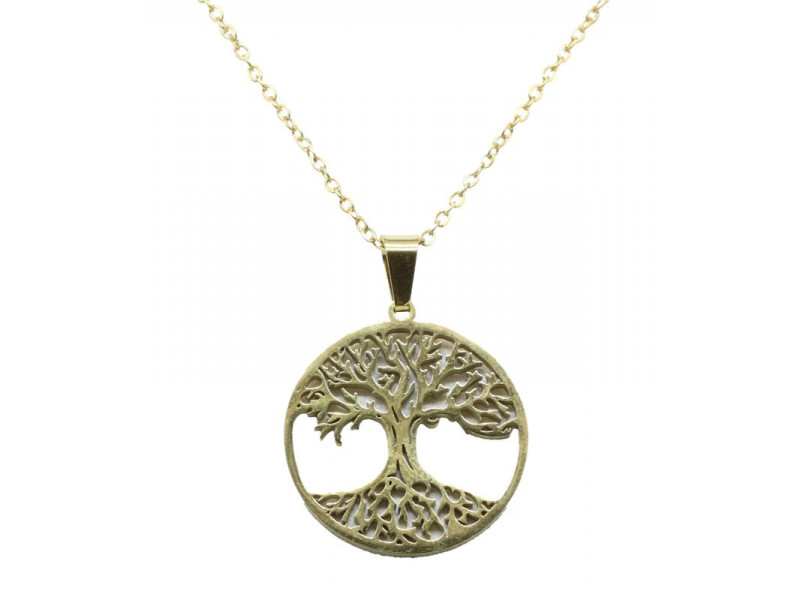 Collier Inox Arbre de Vie plaqué Or Pas Cher | Pierre & Beauté