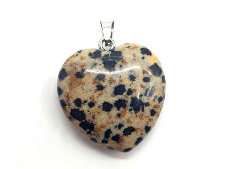 Pendentif Coeur Jaspe Dalmatien Pas Cher