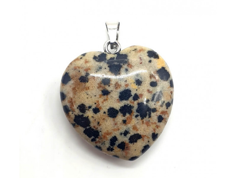 Pendentif Coeur Jaspe Dalmatien Pas Cher