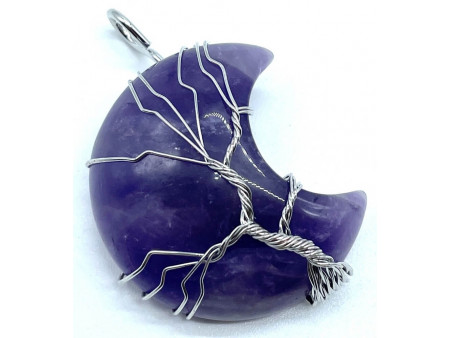 Pendentif Lune Arbre de Vie - Améthyste Pas Cher