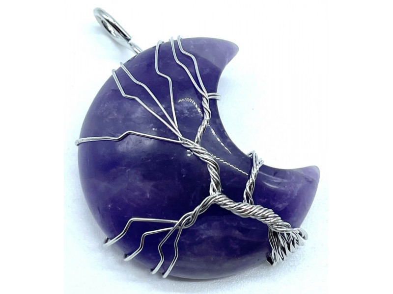 Pendentif Lune Arbre de Vie - Améthyste Pas Cher