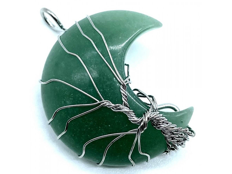 Pendentif Lune Arbre de Vie - Aventurine Verte Pas Cher