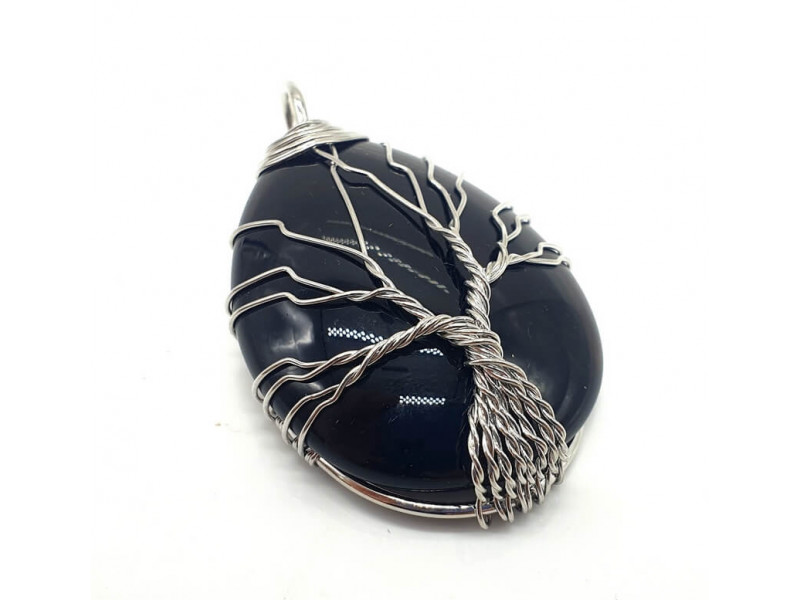 Pendentif Arbre de Vie - Obsidienne Noire Pas Cher