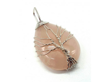 Pendentif Arbre de Vie - Quartz Rose Pas Cher