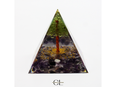 Orgonite pyramide Amethyste et Péridot Arbre de Vie Pas Cher