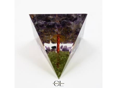 Orgonite pyramide Amethyste et Péridot Arbre de Vie Pas Cher