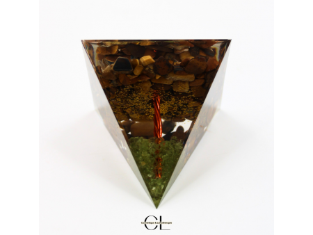 Orgonite pyramide Œil‑de‑Tigre -Péridot Arbre de Vie | Pierre & Beauté