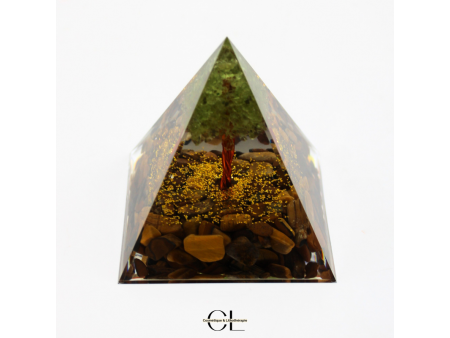 Orgonite pyramide Œil‑de‑Tigre -Péridot Arbre de Vie | Pierre & Beauté