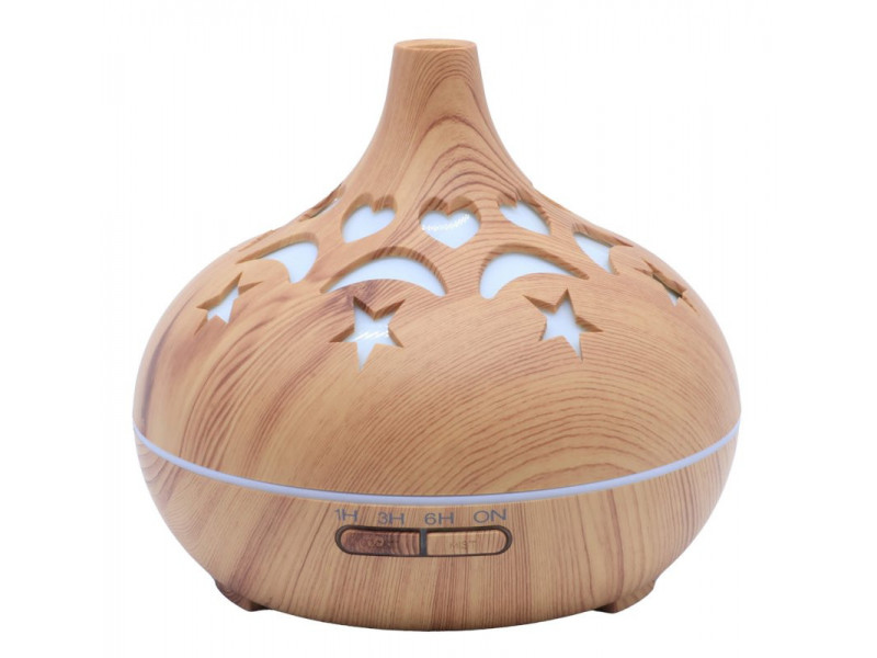 Diffuseur huiles essentielles Bois Cœur Lune Étoile 17 cm, diffusion douce pour ambiance zen et bien-être intérieur