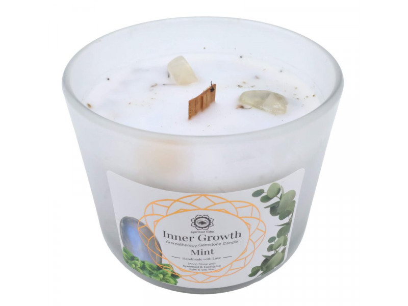 Bougie Croissance intérieure Pierre de Lune et Menthe Pas Cher