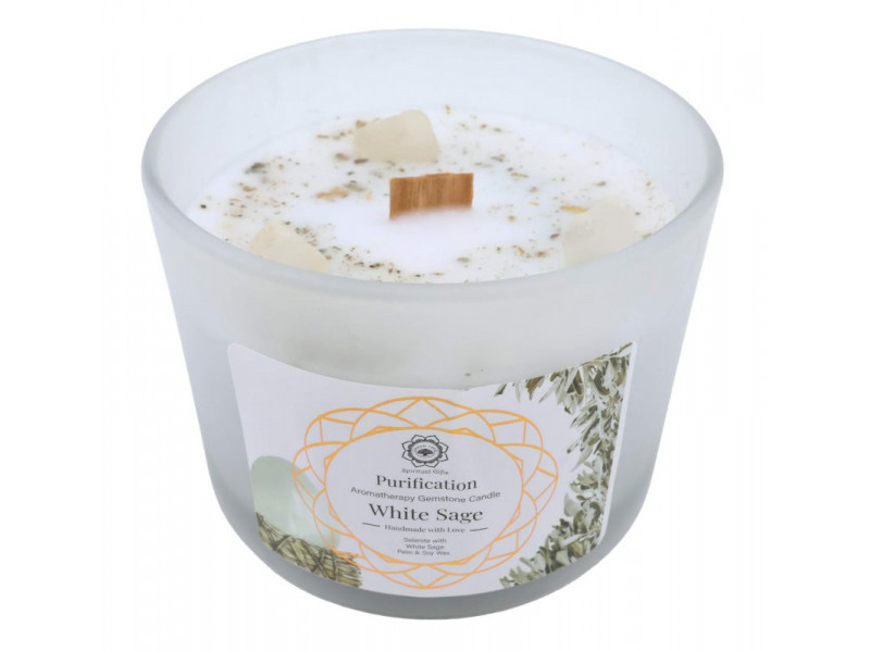 Bougie Purification Sélénite et Sauge blanche Pas Cher