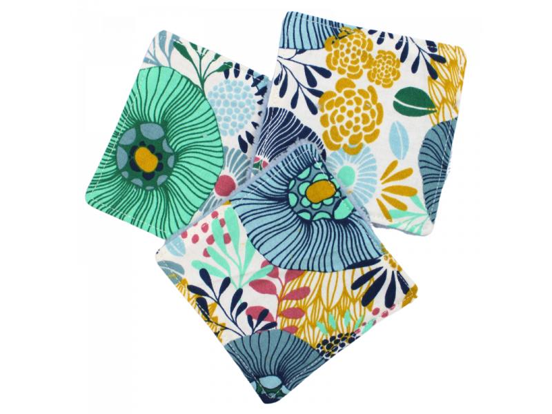 Lot de 3 cotons lavables bleus assortis motif floral Pas Cher