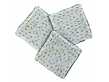 Lot de 3 cotons lavables bleus assortis motif traits Pas Cher