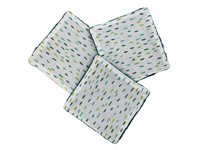 Lot de 3 cotons lavables bleus assortis motif traits Pas Cher