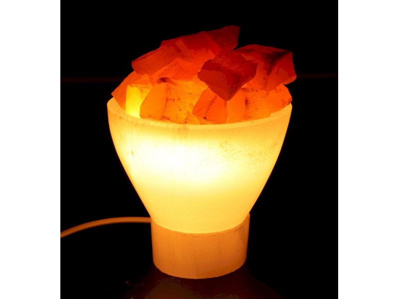 Lampe Sélénite Bol & Cristaux 20cm pas cher - Paiement Sécurisé
