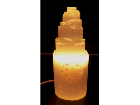 Lampe Sélénite Montagne Gravée Fleur de Vie pas cher