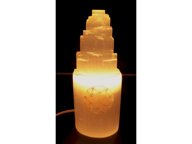 Lampe Sélénite Montagne Gravée Fleur de Vie pas cher
