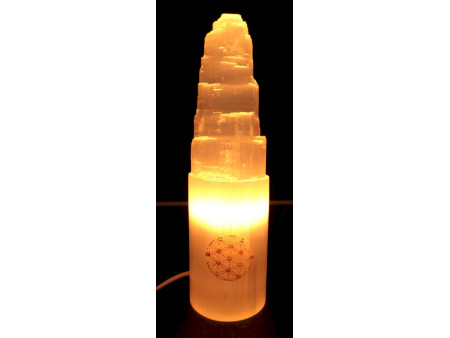 Lampe Sélénite Montagne Gravée Fleur de Vie pas cher