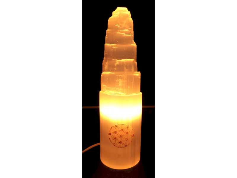 Lampe Sélénite Montagne Gravée Fleur de Vie pas cher