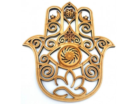 Plaque Murale Bois Main de Fatima 16cm pas cher