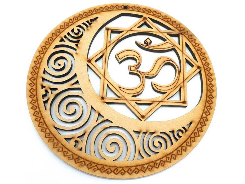 Plaque Murale Bois OM Lune 15cm Pas Cher