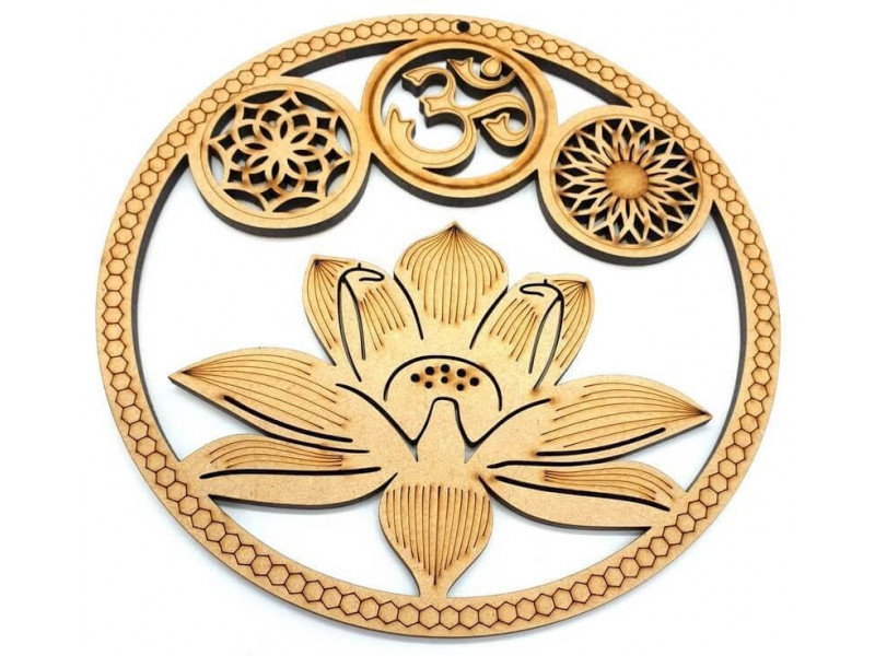 Plaque Murale Bois OM Lotus 30cm Pas Cher