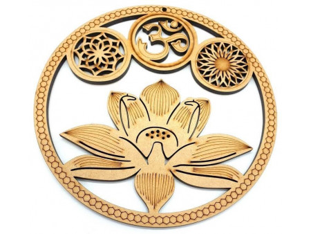 Plaque Murale Bois OM Lotus 15cm Pas Cher